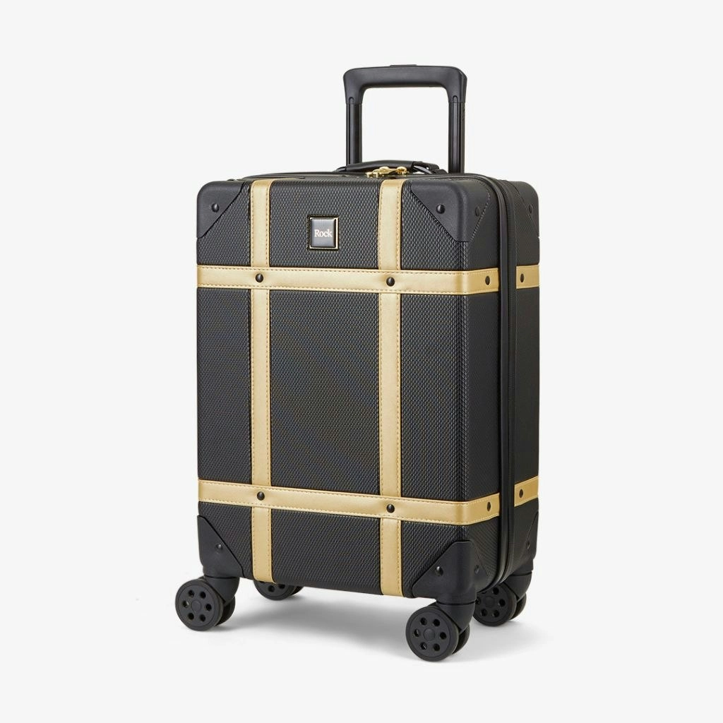 Rock Vintage 54cm Carry On Hardsided Luggage - Black/Gold