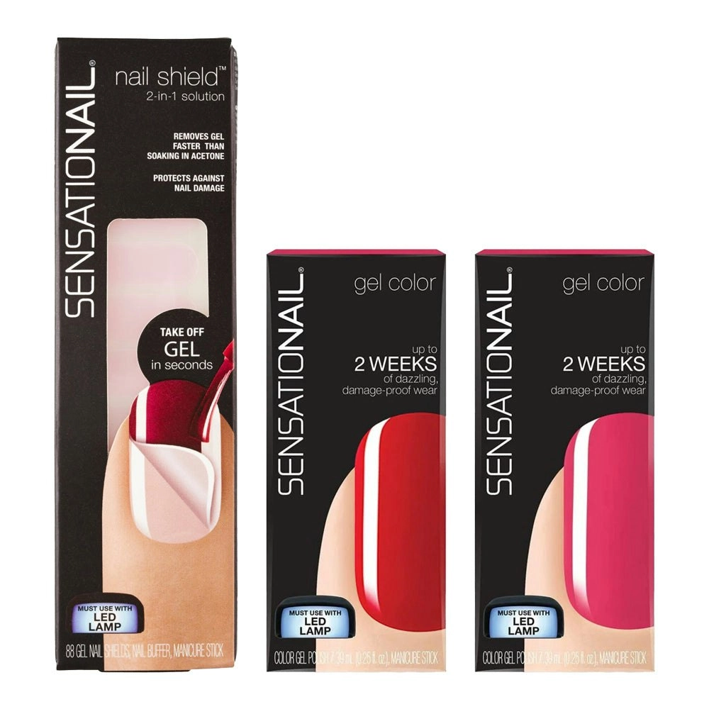 Sensationail Color Gel Polish 7.39ml 71591 Pink Daisy + 71593 Scarlet Red + Gel Nail Shields