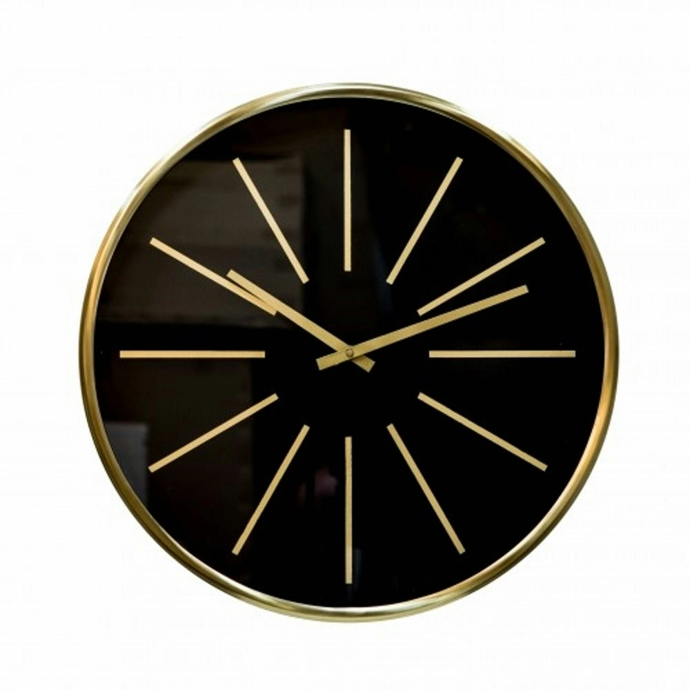 SSH Collection Glamour 60cm Round Wall Clock with Brass Surround and Black Face