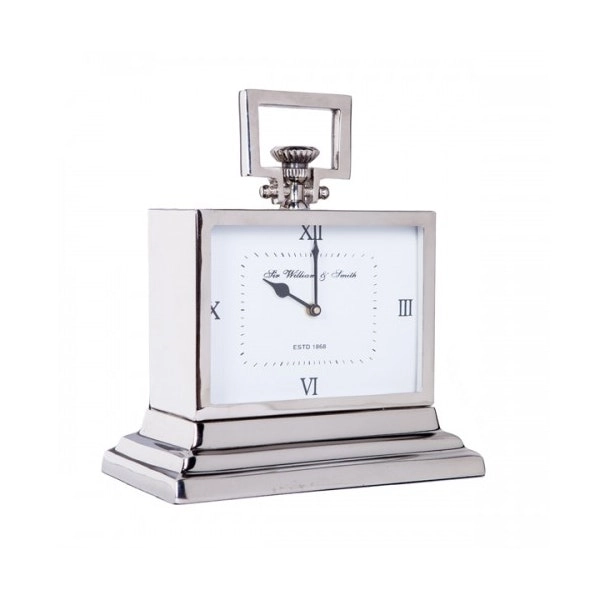 SSH Collection William & Smith Small Table Clock with Square White Face - Nickel