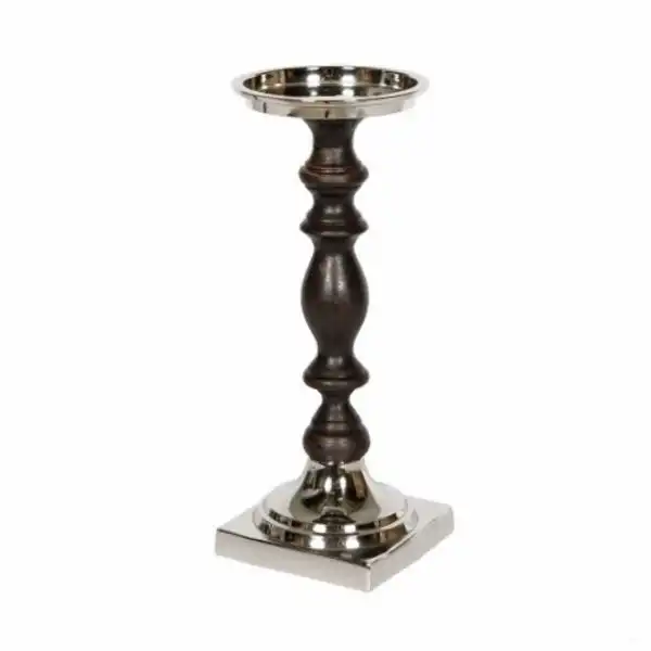 SSH Collection Lucille 30cm Tall Single Candle Holder - Black Timber and Nickel