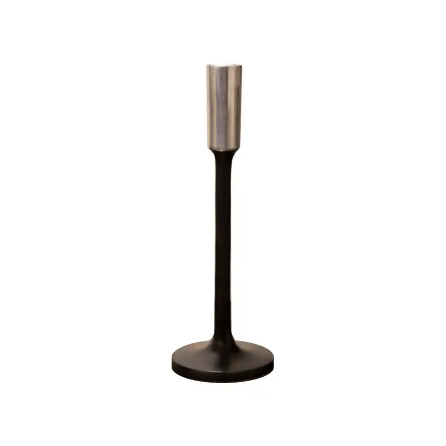 SSH Collection Jupiter 27cm Tall Single Candle Holder - Matte Black with Silver Top