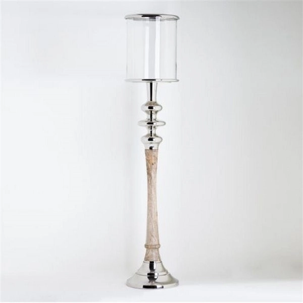 SSH Collection Sofie 110cm Tall Hurricane Lamp - Timber/Polished Nickel Stand