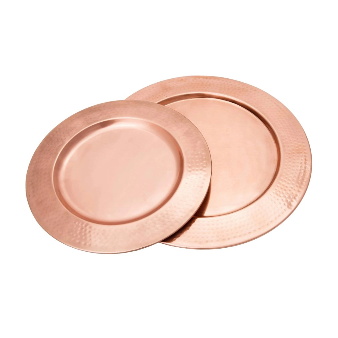 Set of 2 SSH Collection Discus Round 31 and 35cm Wide Serving Trays - Hammered Copper