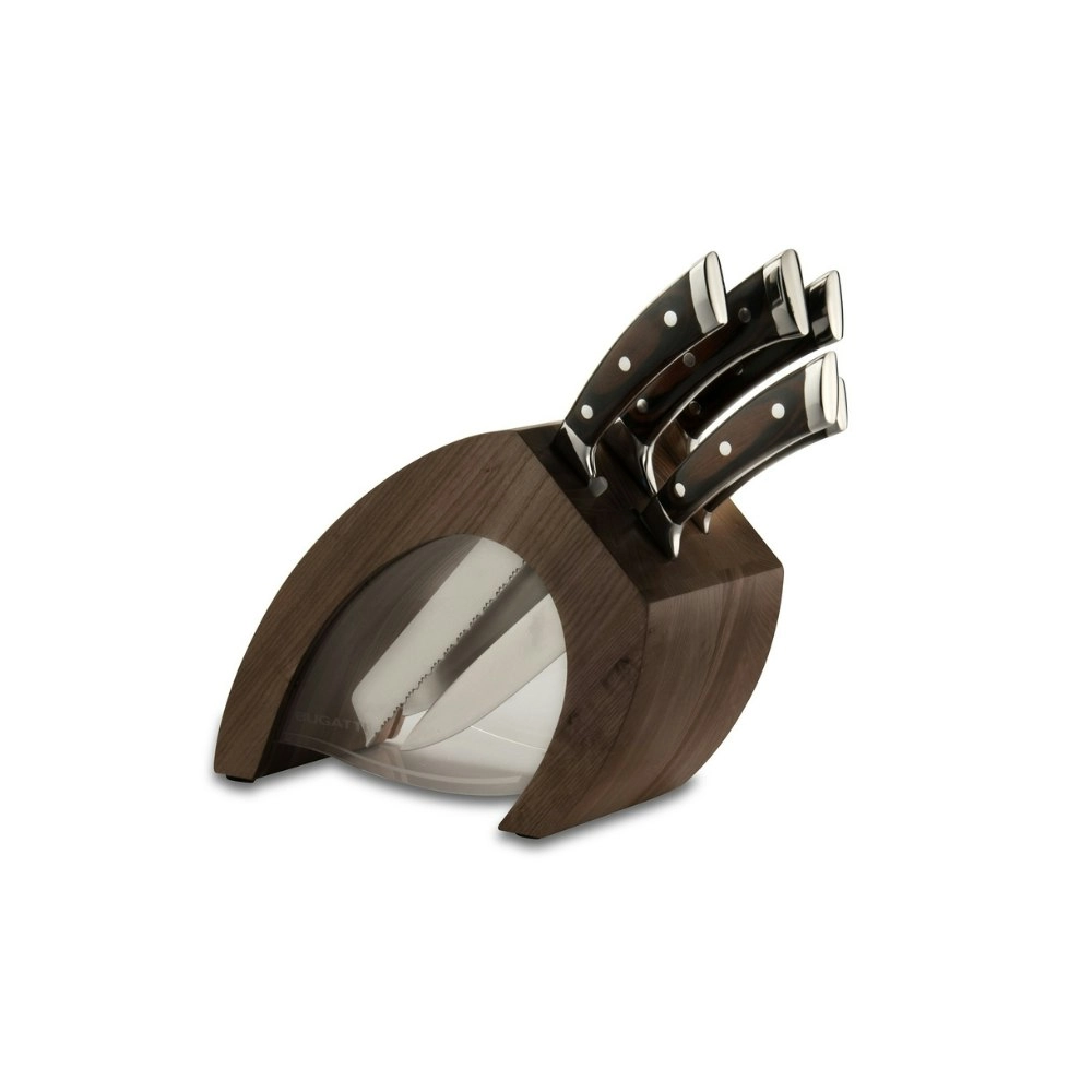 Bugatti Virgola Knife Block with Pakka Knives - Tobacco