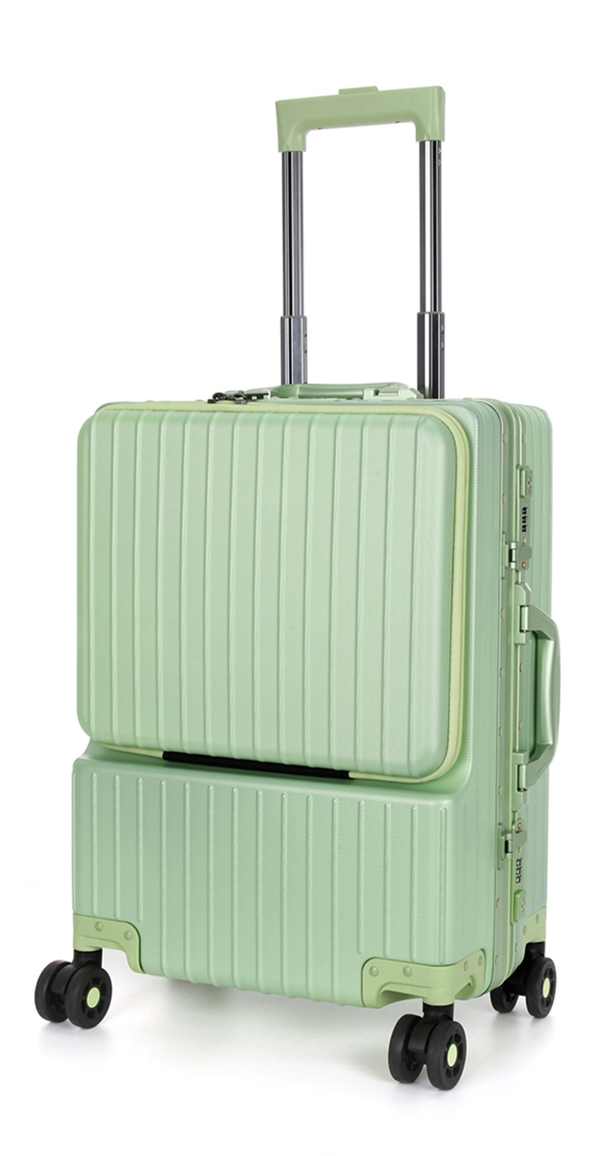 Suissewin Swiss Aluminium Luggage Suitcase Lightweight TSA locker 8 wheels Carry On HardCase SN8610A Green