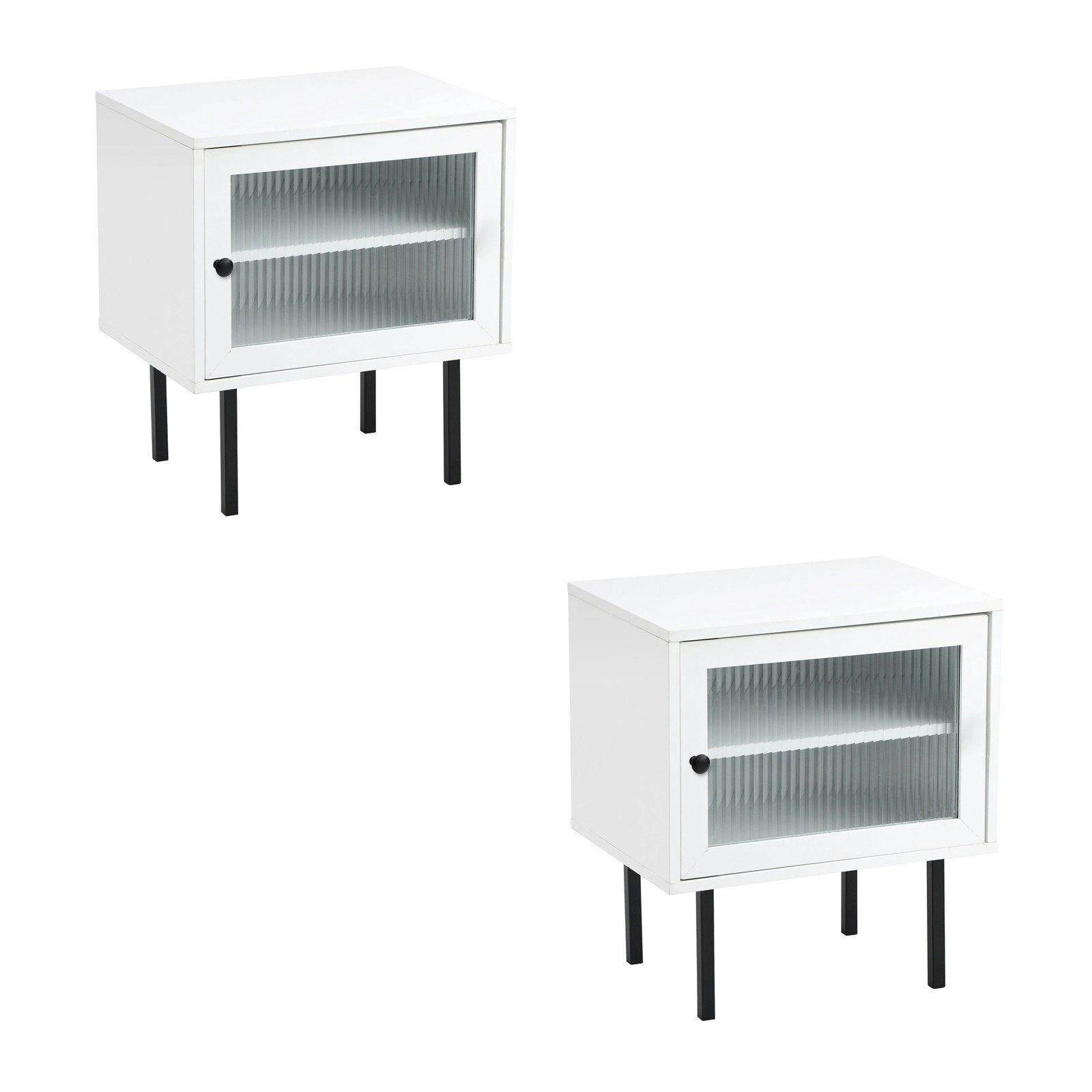 Oikiture 2X Bedside Tables Cabinet Storage Nightstand Glass Door Bedroom White