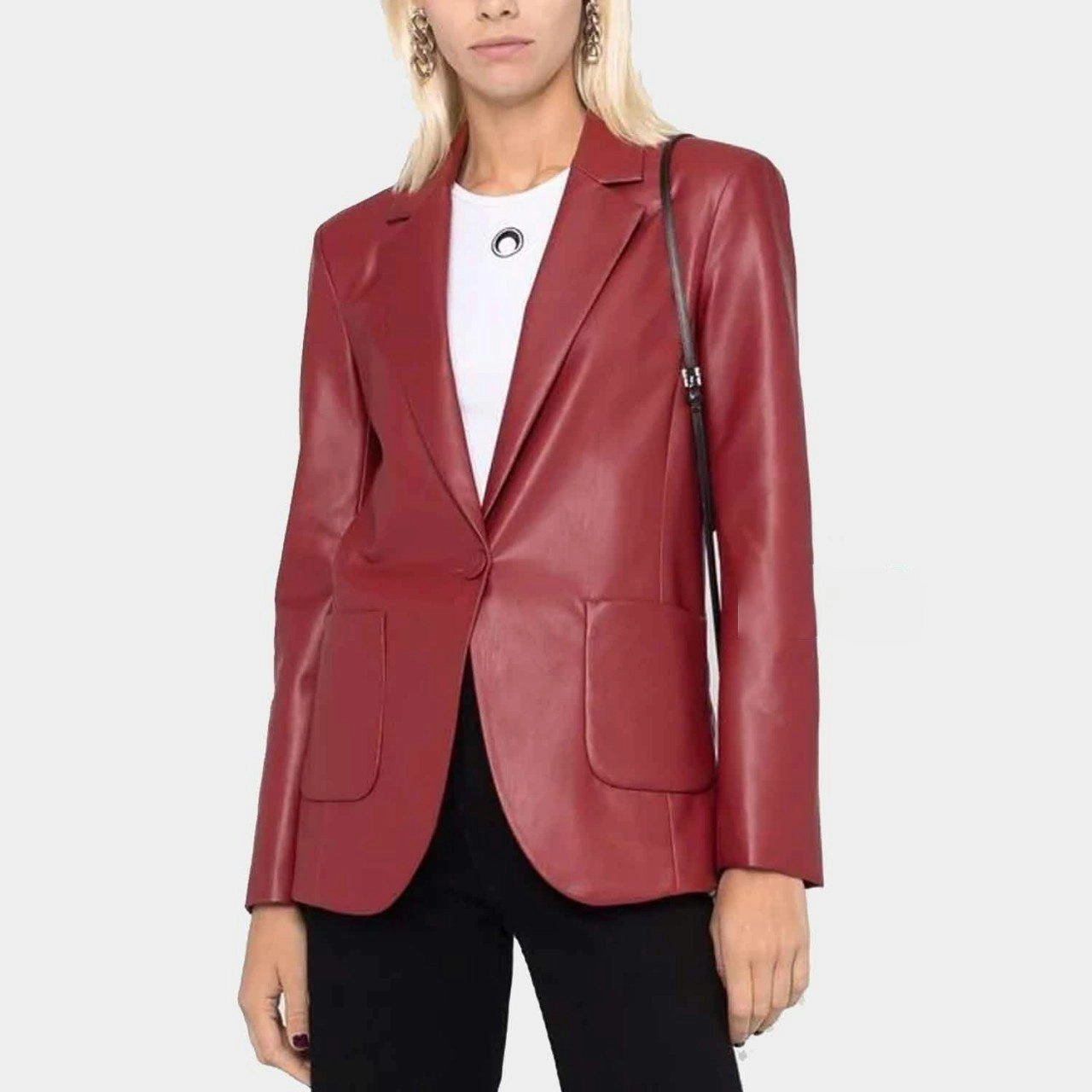 Red Slim Fit Blazer Women/Leather