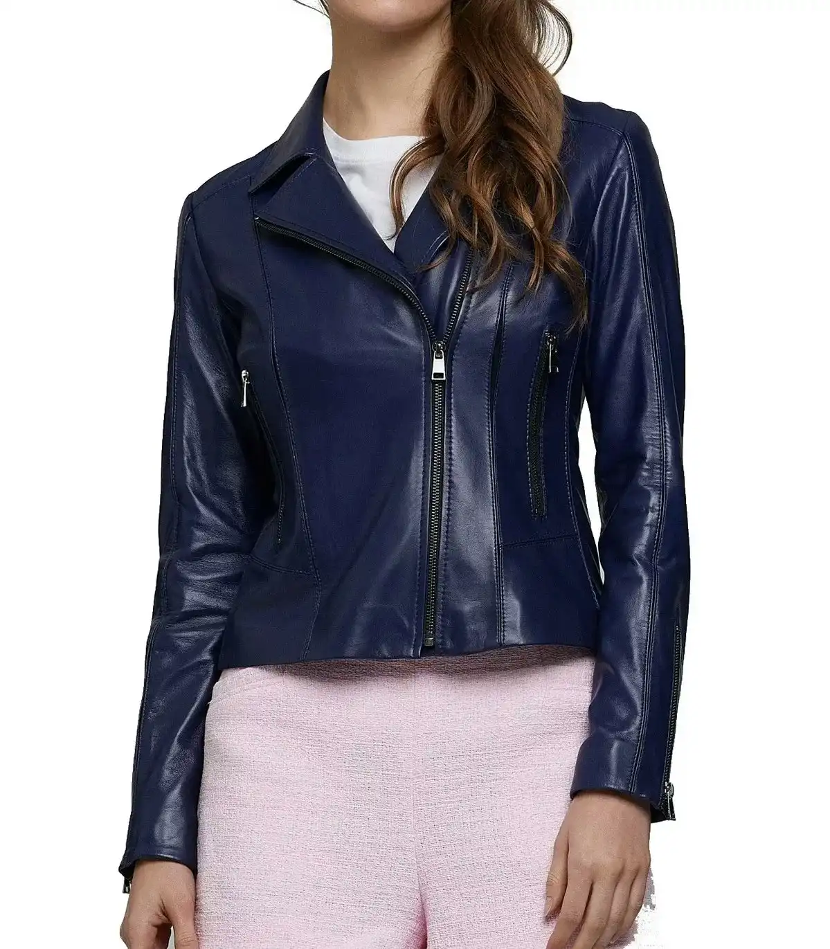 Classic Navy Blue Biker Jacket