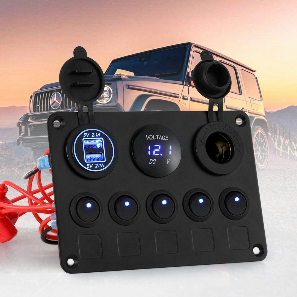 Giantz 5 Gang 12V Switch Panel For Car Boat Marine USB ON-OFF LED Rocker Toggle