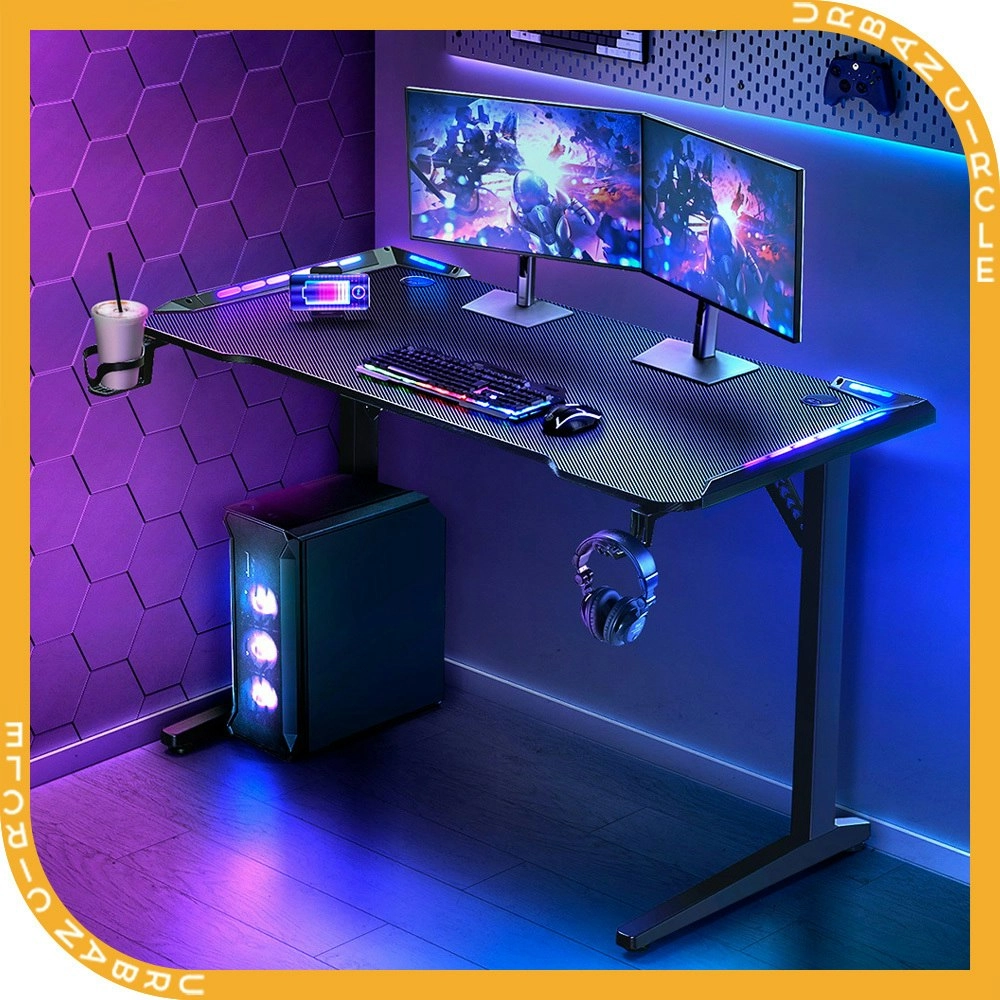 Furb 140CM Ergonomic T LED Gaming Desk Carbon Fiber Computer Table With Holder