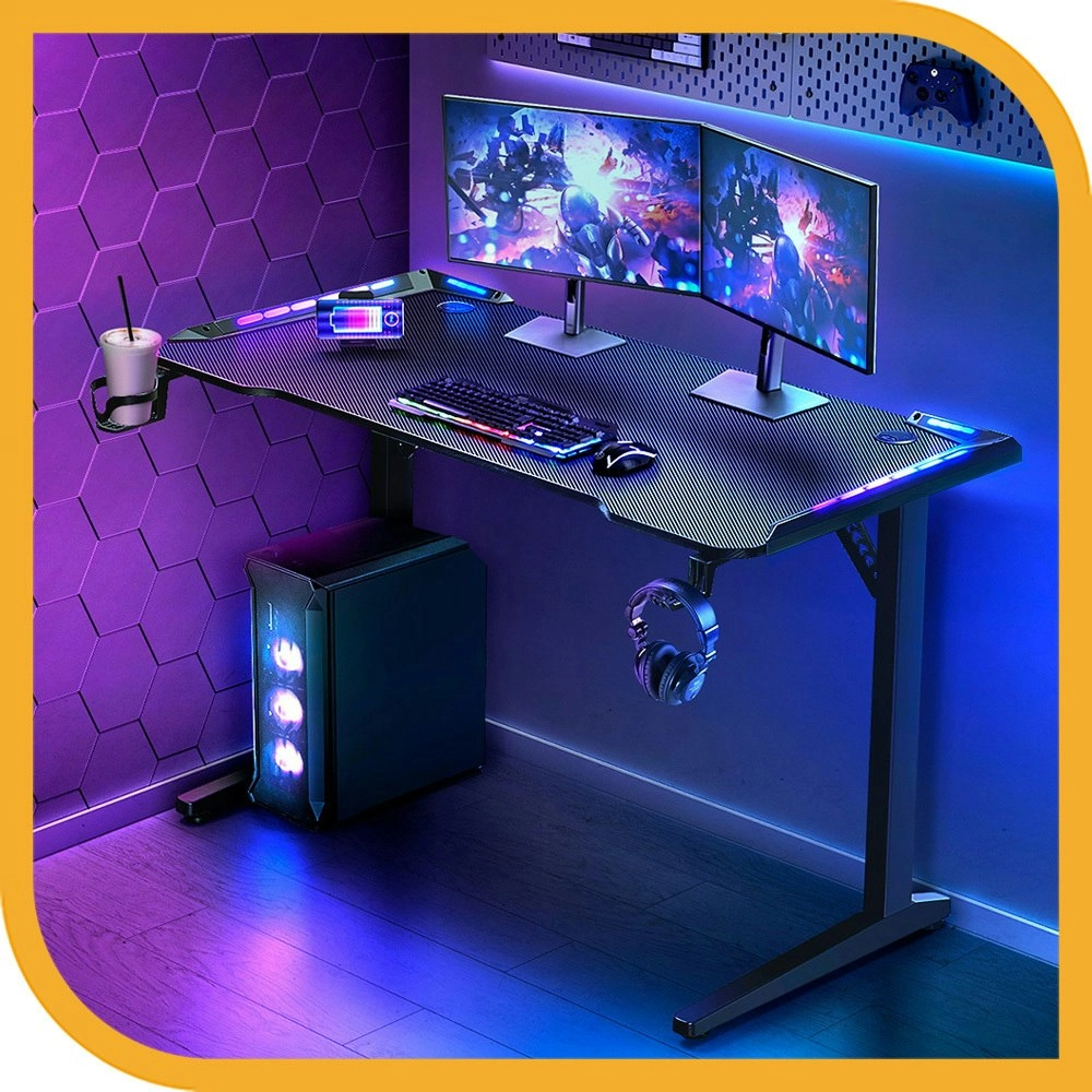 Furb 120CM Ergonomic T LED Gaming Desk Carbon Fiber Computer Table With Holder