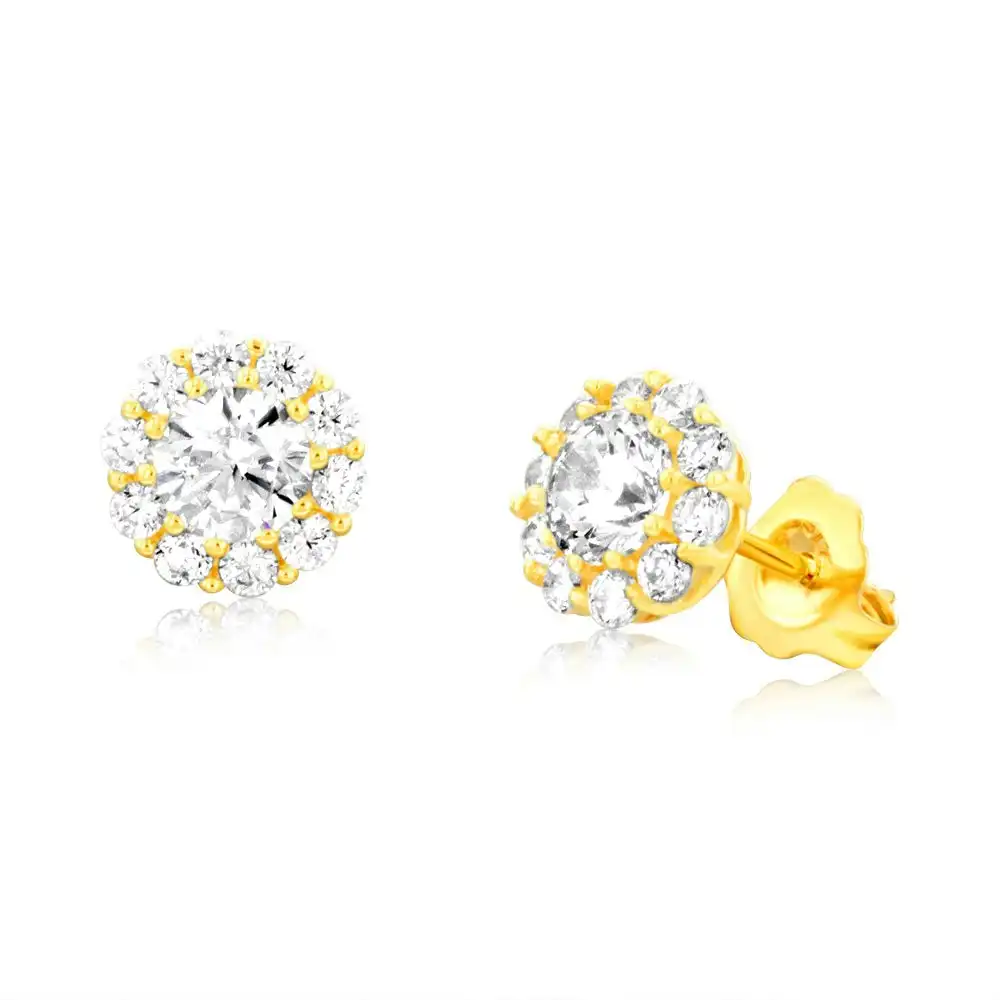 9ct Yellow Gold Round Cubic Zirconia Stud Earrings