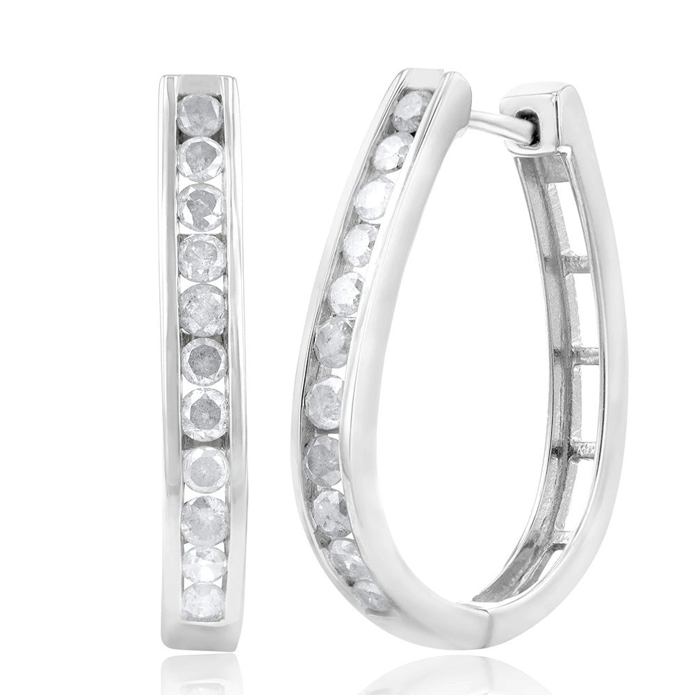 Sterling Silver 1 Carat Diamond Hoop Earrings