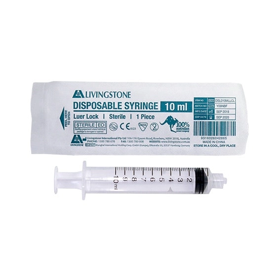 Livingstone Syringe 10ml Luer Lock Tip Hypoallergenic Sterile 100 Box