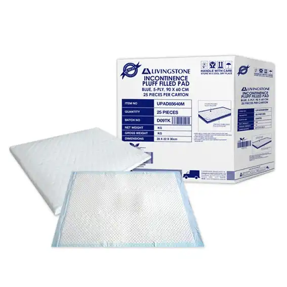 Livingstone Incontinence Underpad 90 x 60cm 1700ml Capacity Pluff Pulp 100g 25 Carton