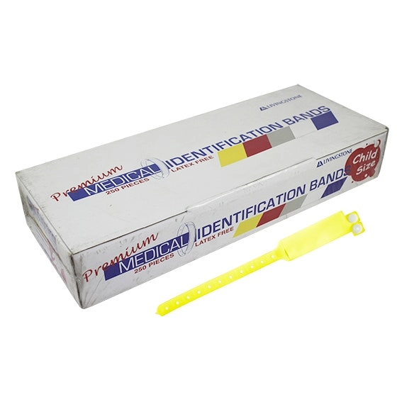 Livingstone Premium Personal Identification ID Bands, Pedia, with Name Card, Latex Free, Yellow, 250/Box x8