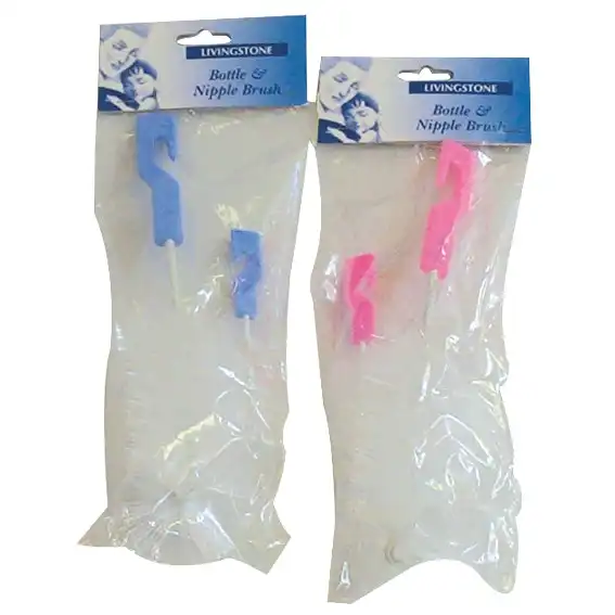 Livingstone Bottle and Nipple Brush Set in Assorted Colours Bottle Brush Length: 25cm, Nipple Brush Length: 14cm 12 Bag