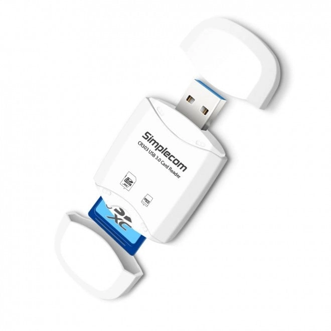 SIMPLECOM CR303 2 Slot SuperSpeed USB 3.0 Card Reader with Dual Caps -White