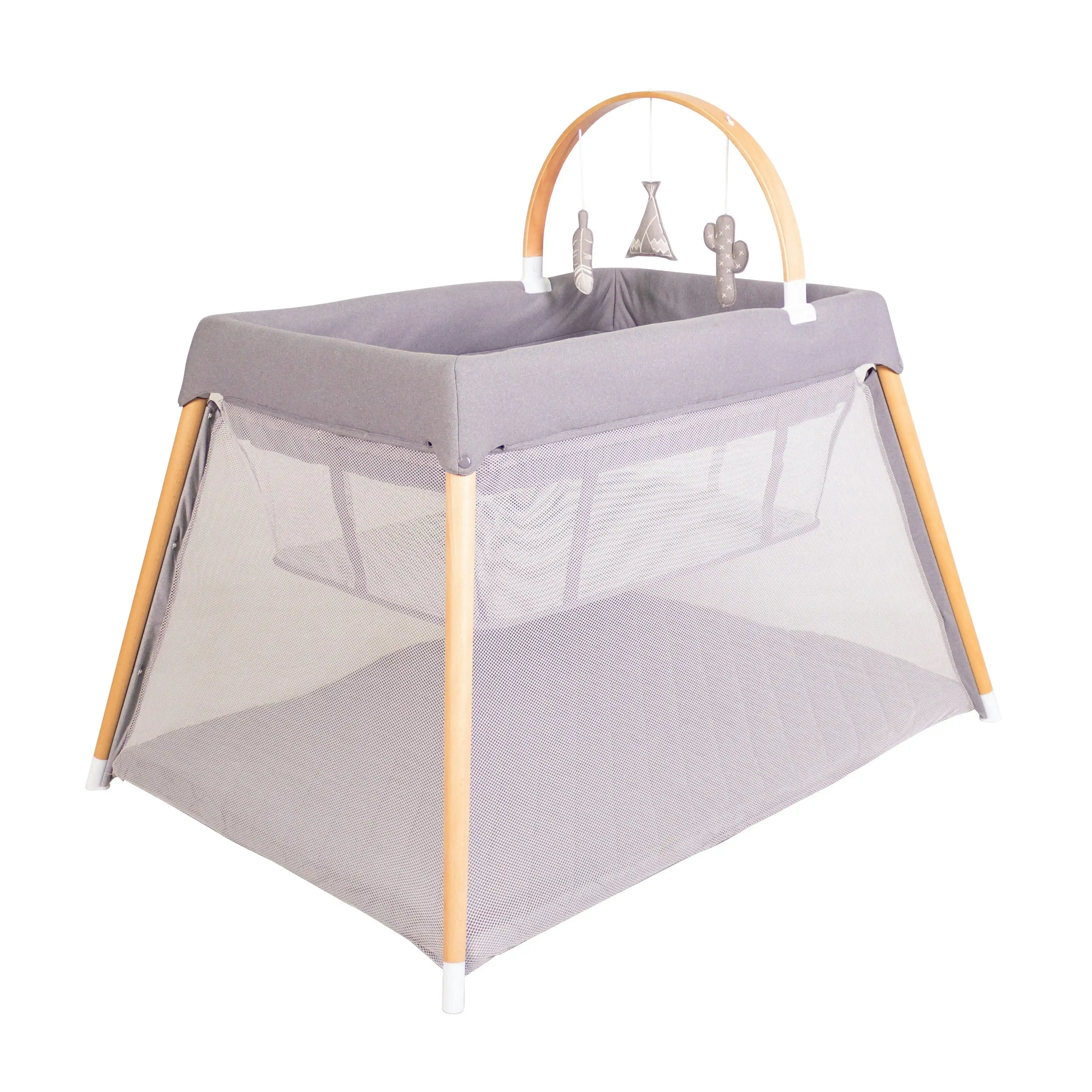 Bebecare Newborn Infant Toddler Zuri Timber Travel Cot & Mattress Bassinet - Natural