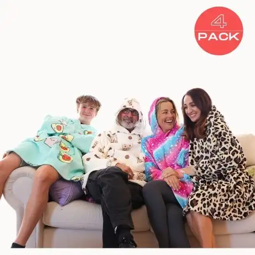 Hotto Premium Oversized Cuddle Hoodie Bubble Tea, Avocado, Leopard Skin & Galaxy 4 PACK