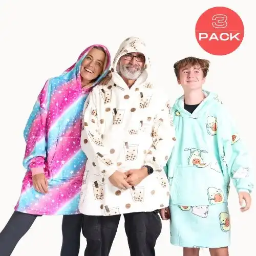 Hotto Premium Oversized Cuddle Hoodie Bubble Tea, Avocado & Galaxy 3 PACK