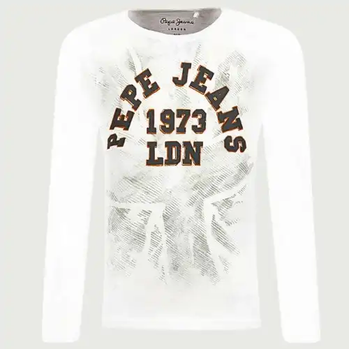 Pepe Kids Pepe Jeans Boys Sebastian Long Sleeve T-shirt In White