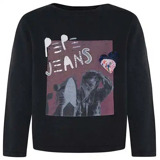 Pepe Kids Pepe Jeans Girls Skateboard Design Long Sleeve T-shirt In Black