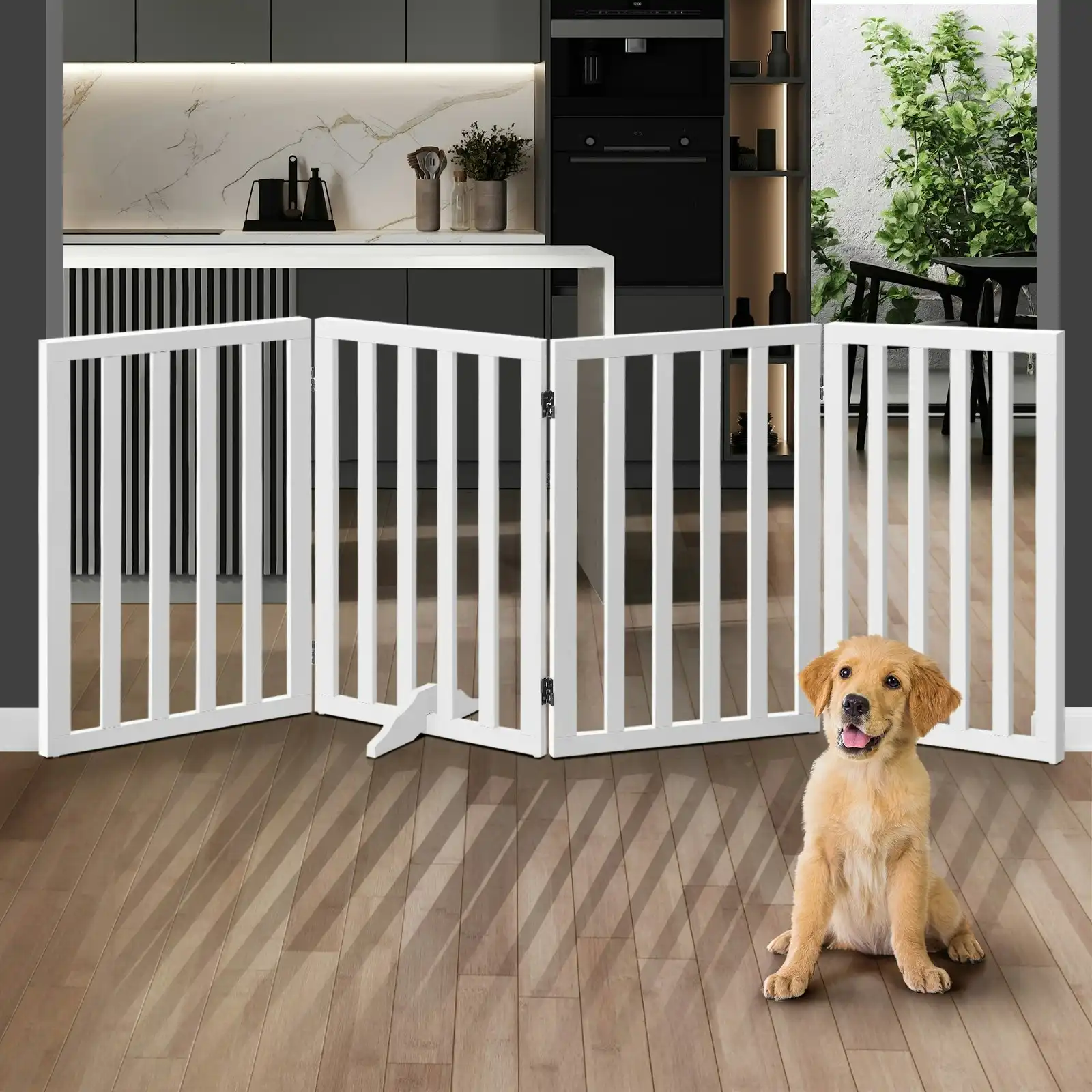 Alopet Wooden Pet Gate Dog Fence 189x80cm 4 Panels Safety Stair Barrier Security Door White