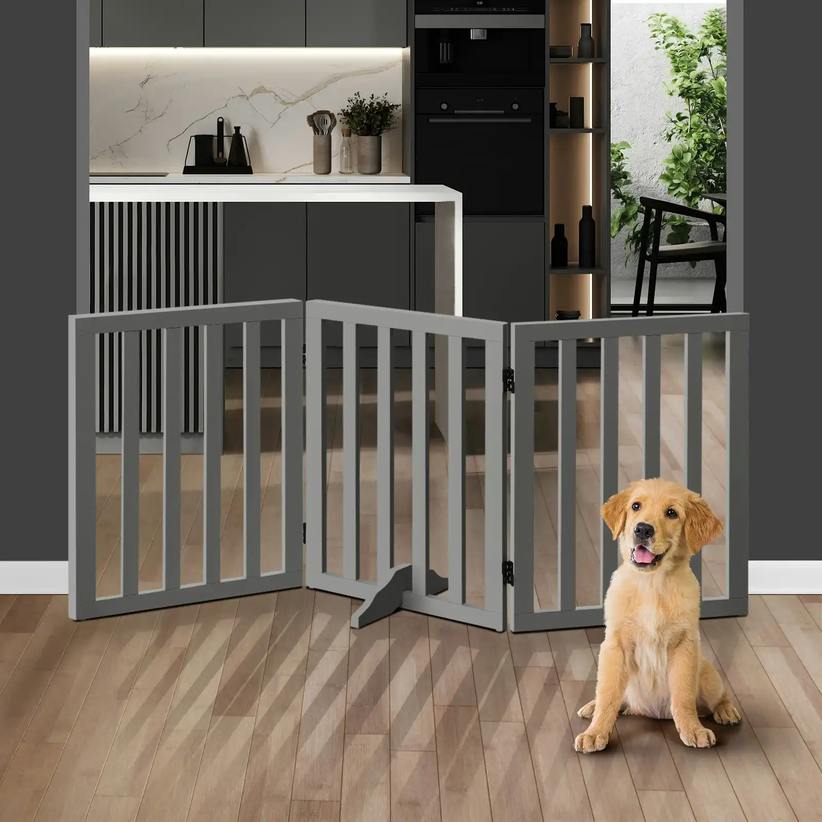 Alopet Wooden Pet Gate Dog Fence 142x60.5cm 3 Panels Safety Stair Barrier Security Door