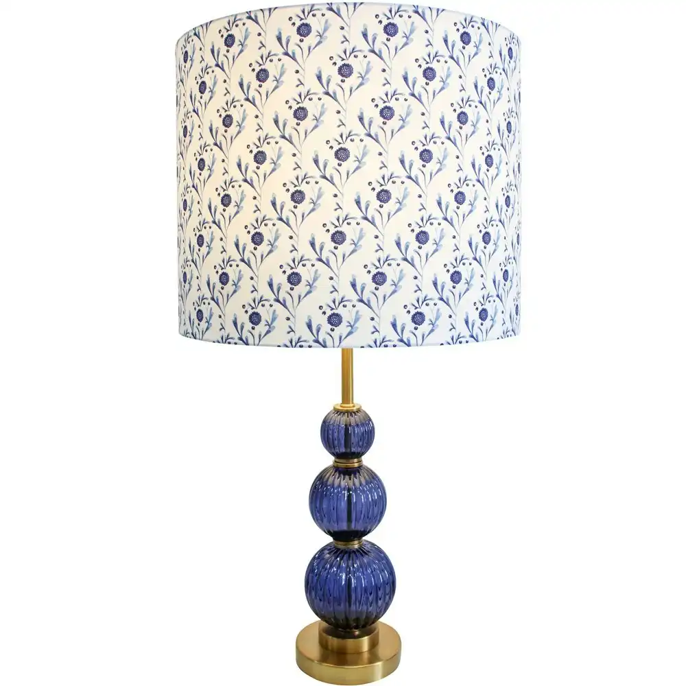 LVD Tall Verona Indigo Glass/Linen 77.5cm Lamp Home/Office Decor Table Lampshade