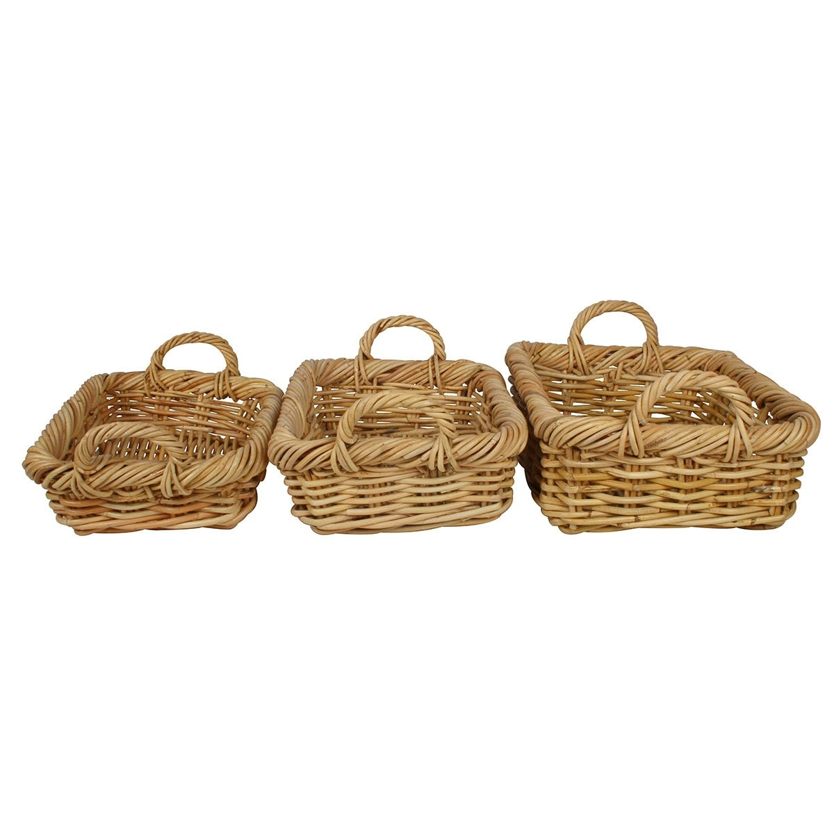 Chelle Set Of 3 Rattan Cane Square Log Storage GIft Baskets with Handles