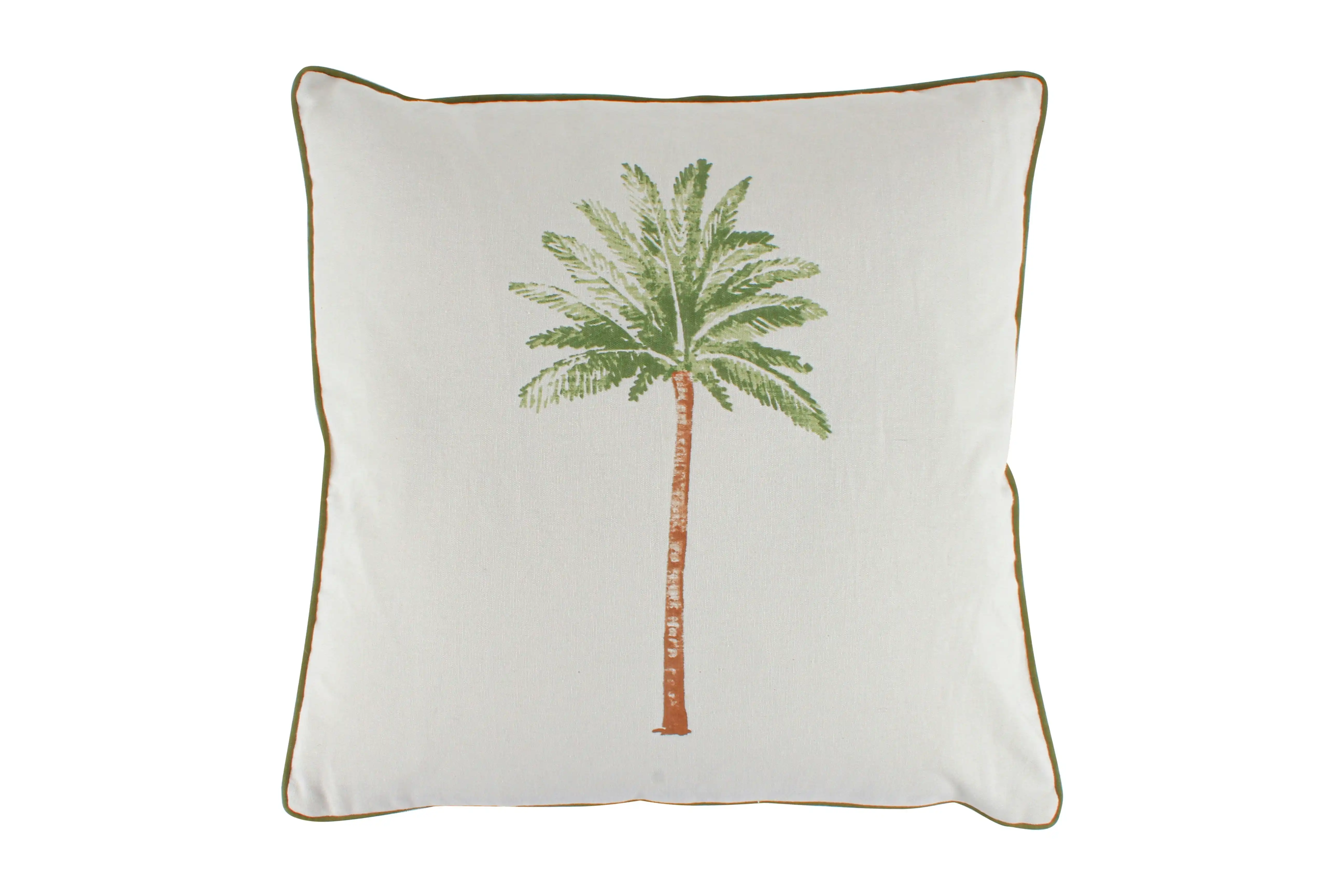 St Barts Palm Print Cotton Filled Cushion With Piping 50 x 50cm