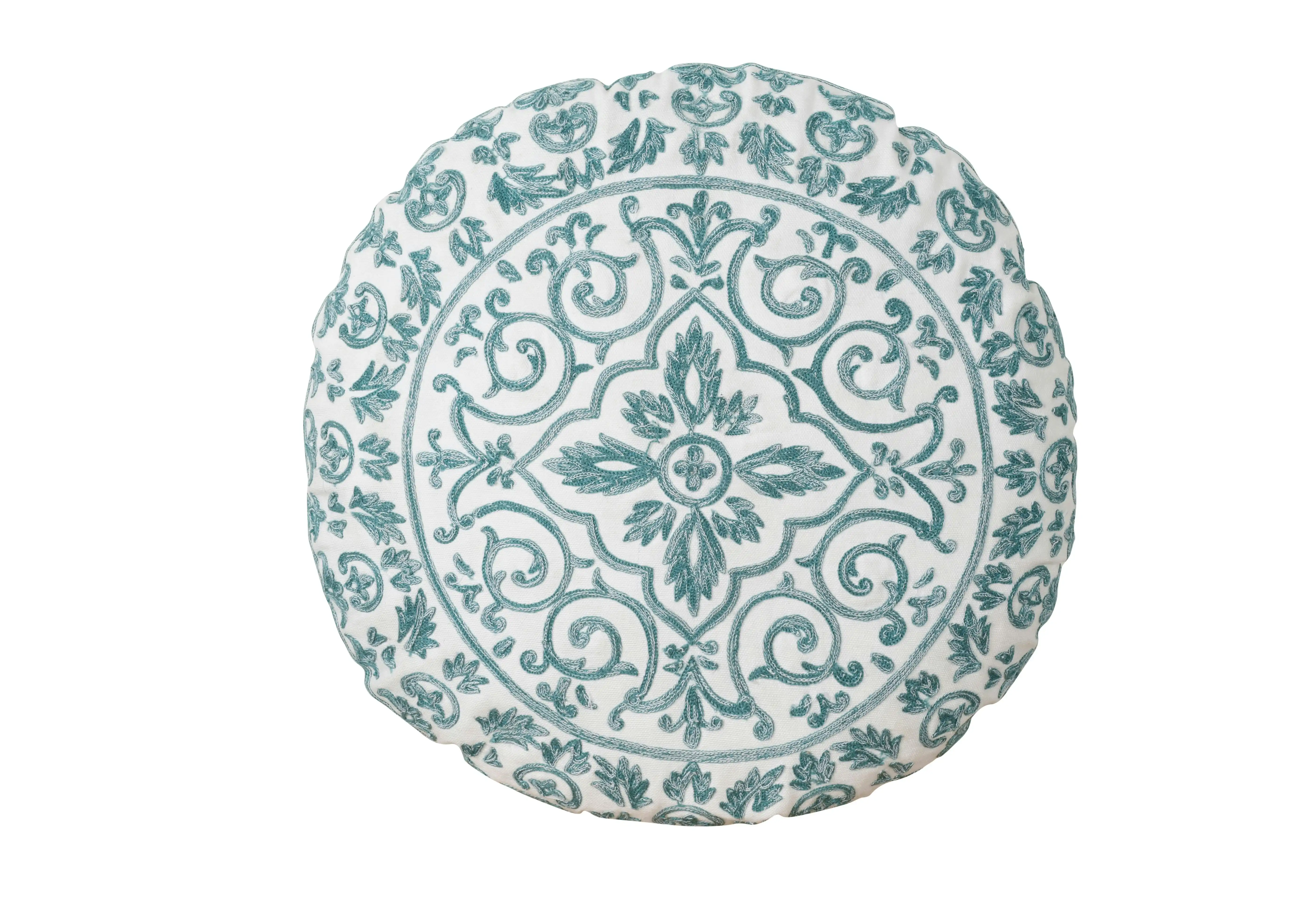 Athena Blue Embroidered Cushion Round 40cm