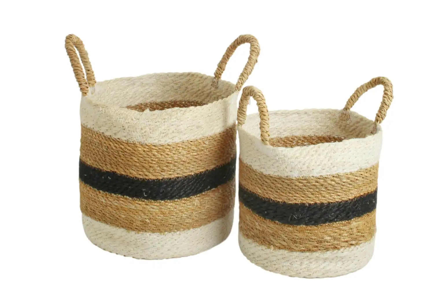 Imen Stripe Jute Round Baskets Set Of 2