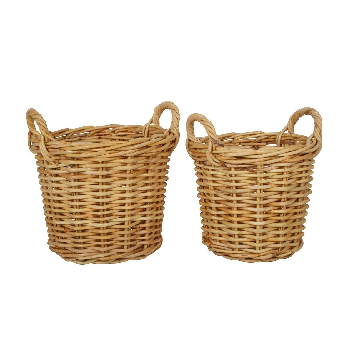 Cheche Set Of 2 Rattan Cane Cylinder Log Storage Baskets  with Carry Handles