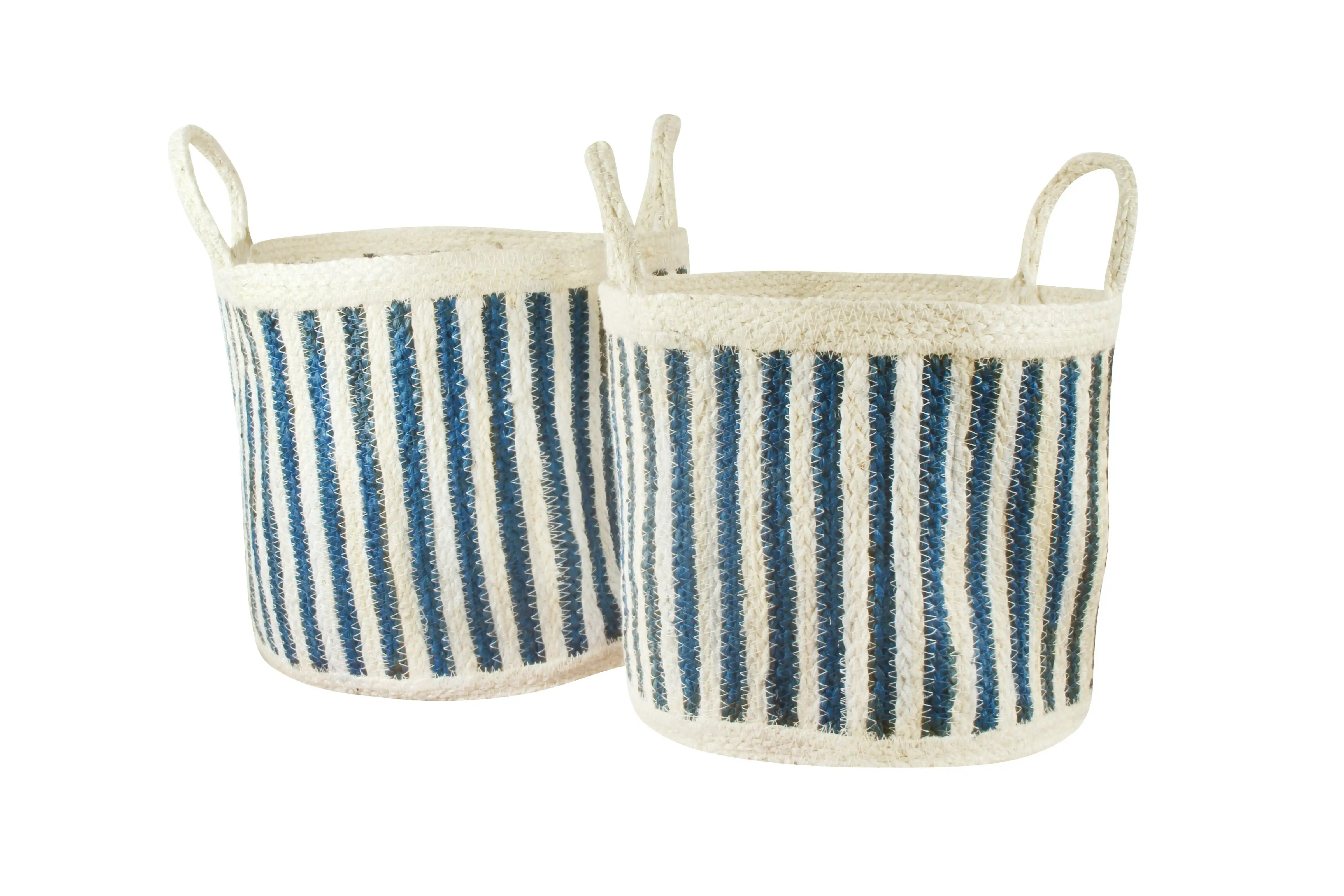 Haddix Stripe Jute Round Baskets Set Of 2