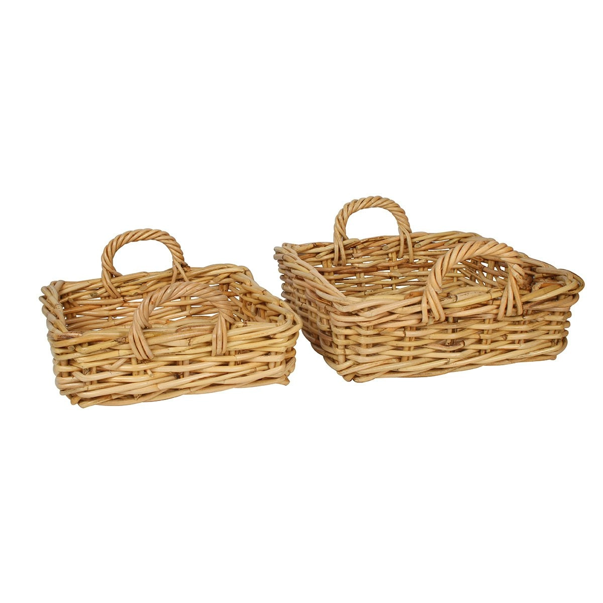 Chelsy Set Of 2 Rattan Cane Rectangle Log Storage Gift Baskets with Carry Handles 40x33x14cm