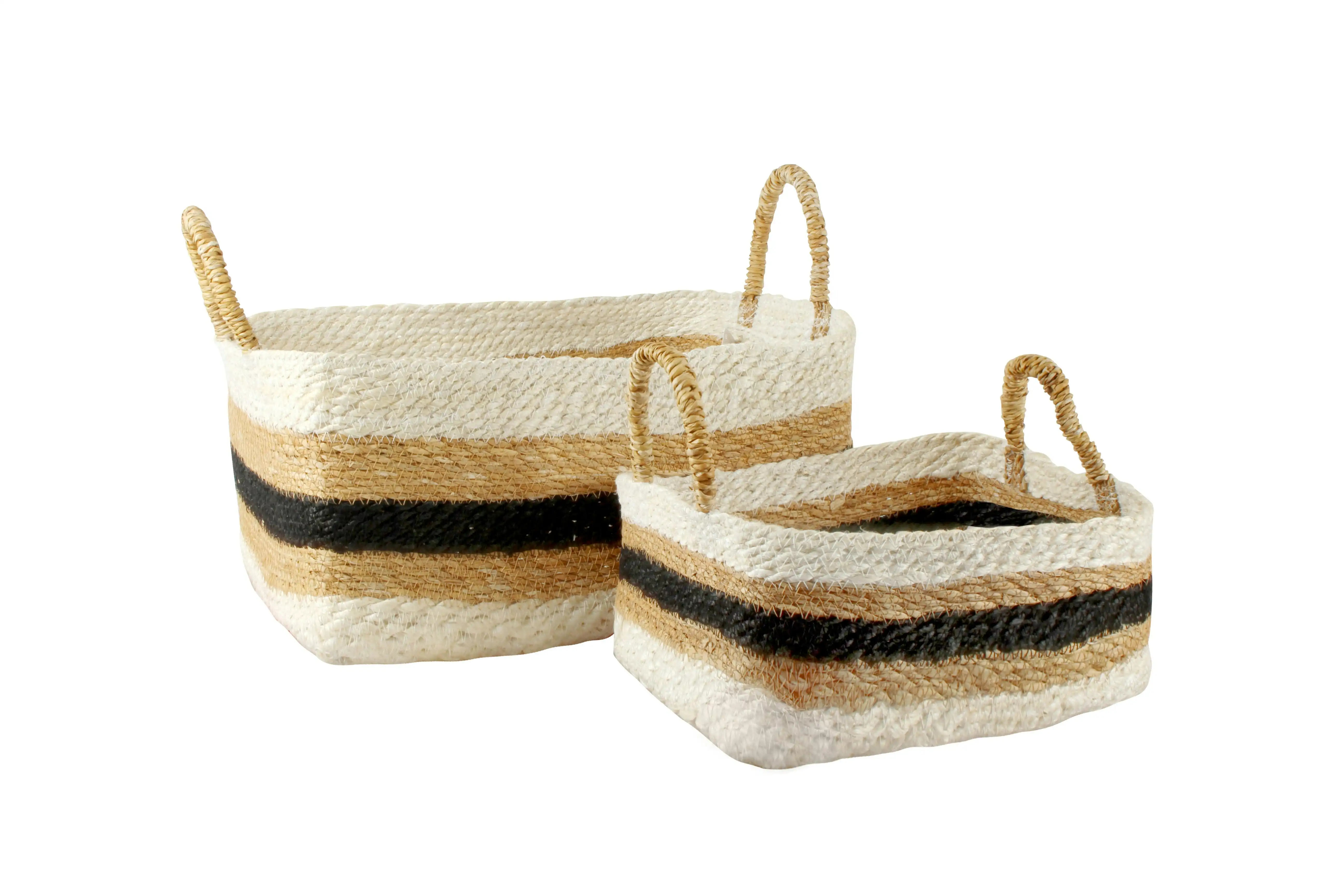 Izzy Stripe Jute Rectangle Baskets Set Of 2