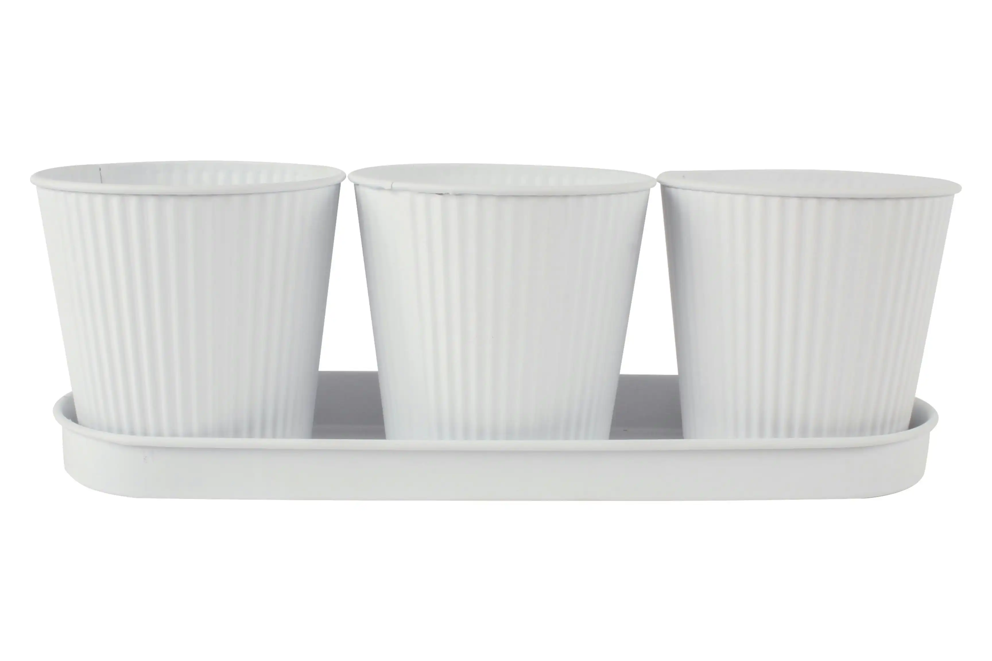 Maja Emboss 3 Pot With Tray White 34 x 11cm