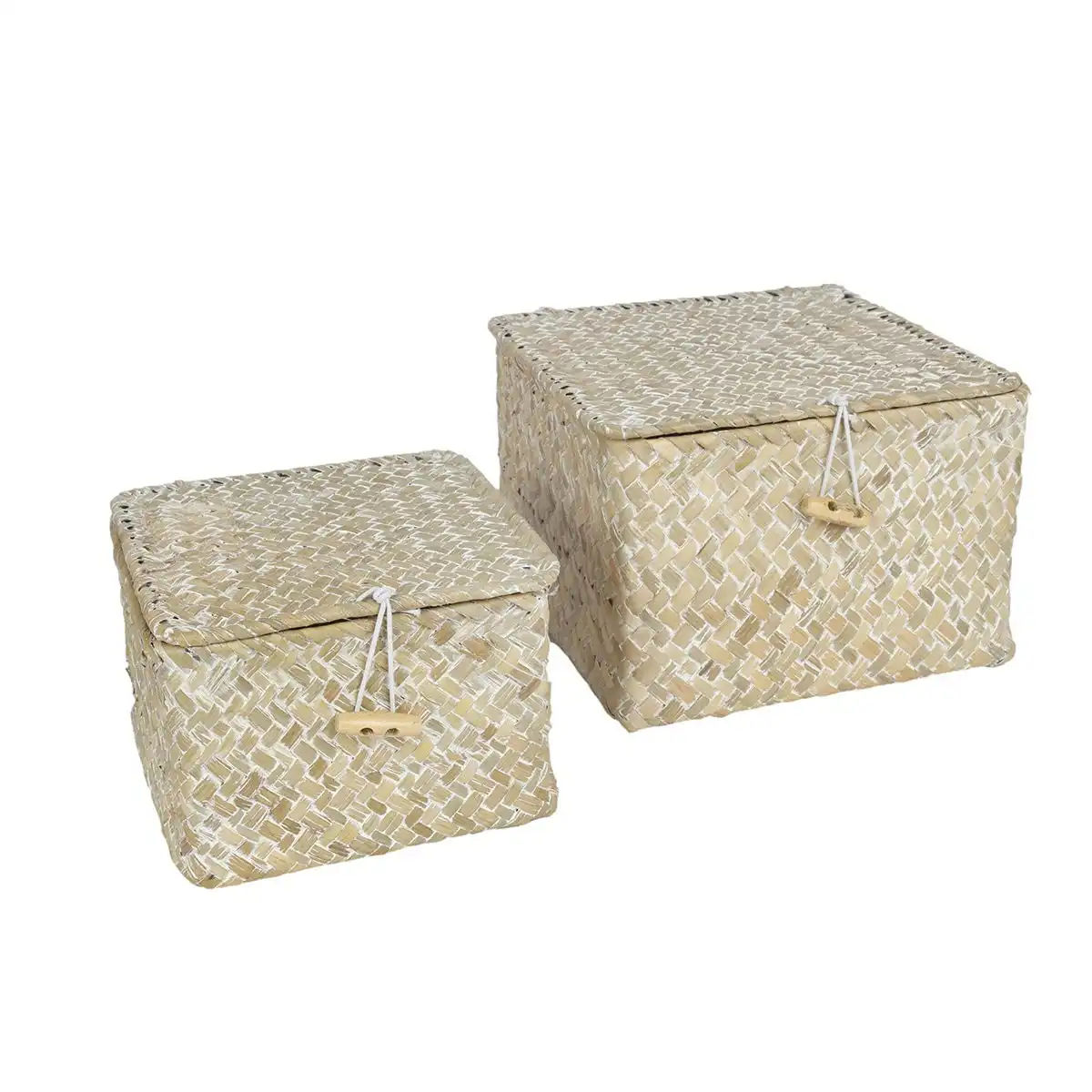 Leia Set Of 2 Square Baskets With Lid & Toggle