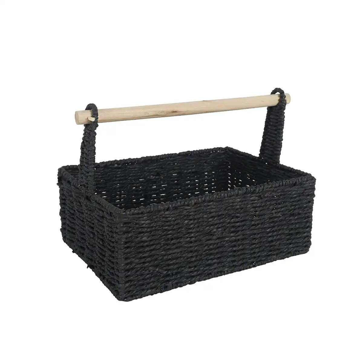 Cercy Paper Rope Organiser Black With Wooden Handle 30 x 24 x 22cm