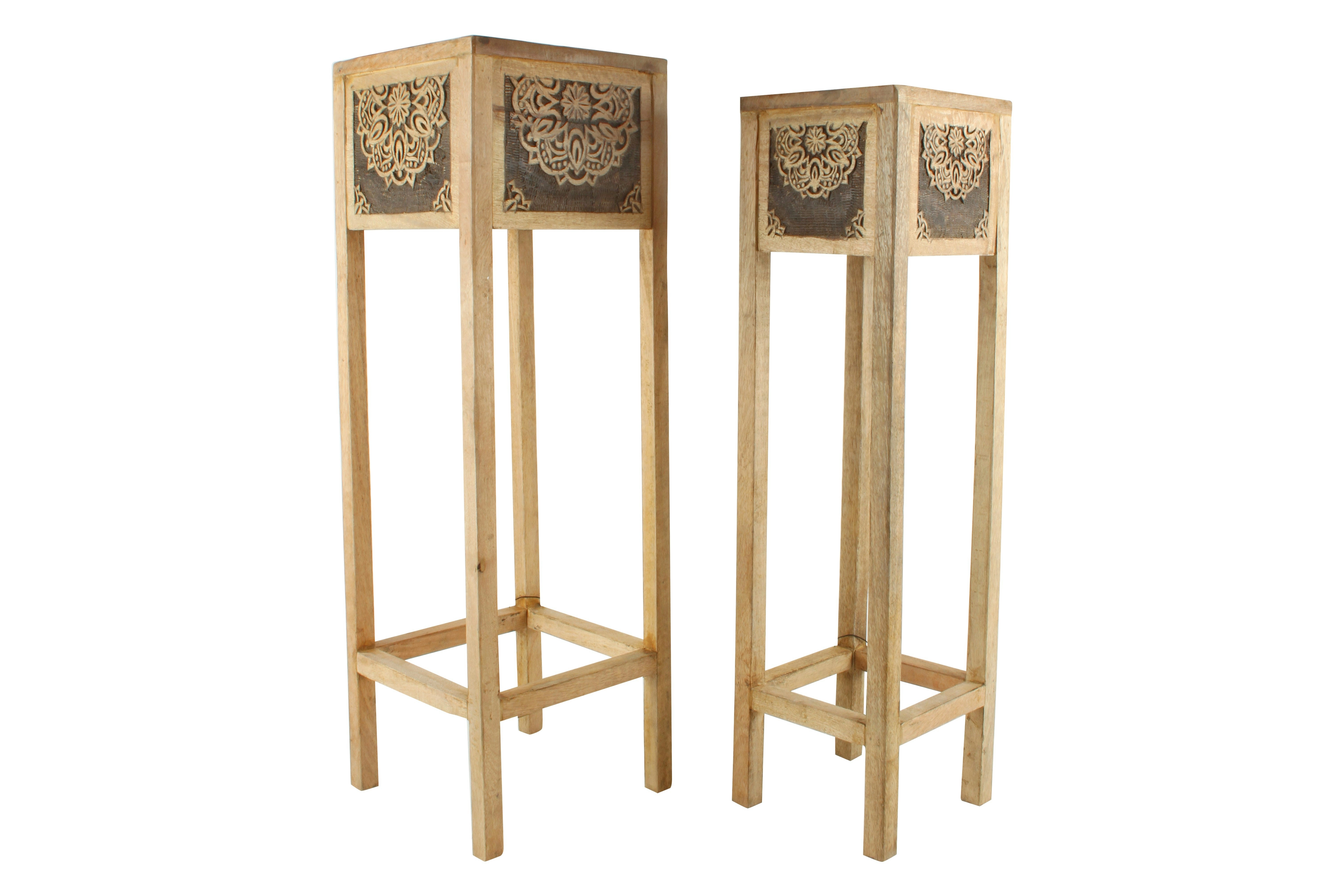 Set Of 2, Square Mango Wood Planter Stands 75cm Large