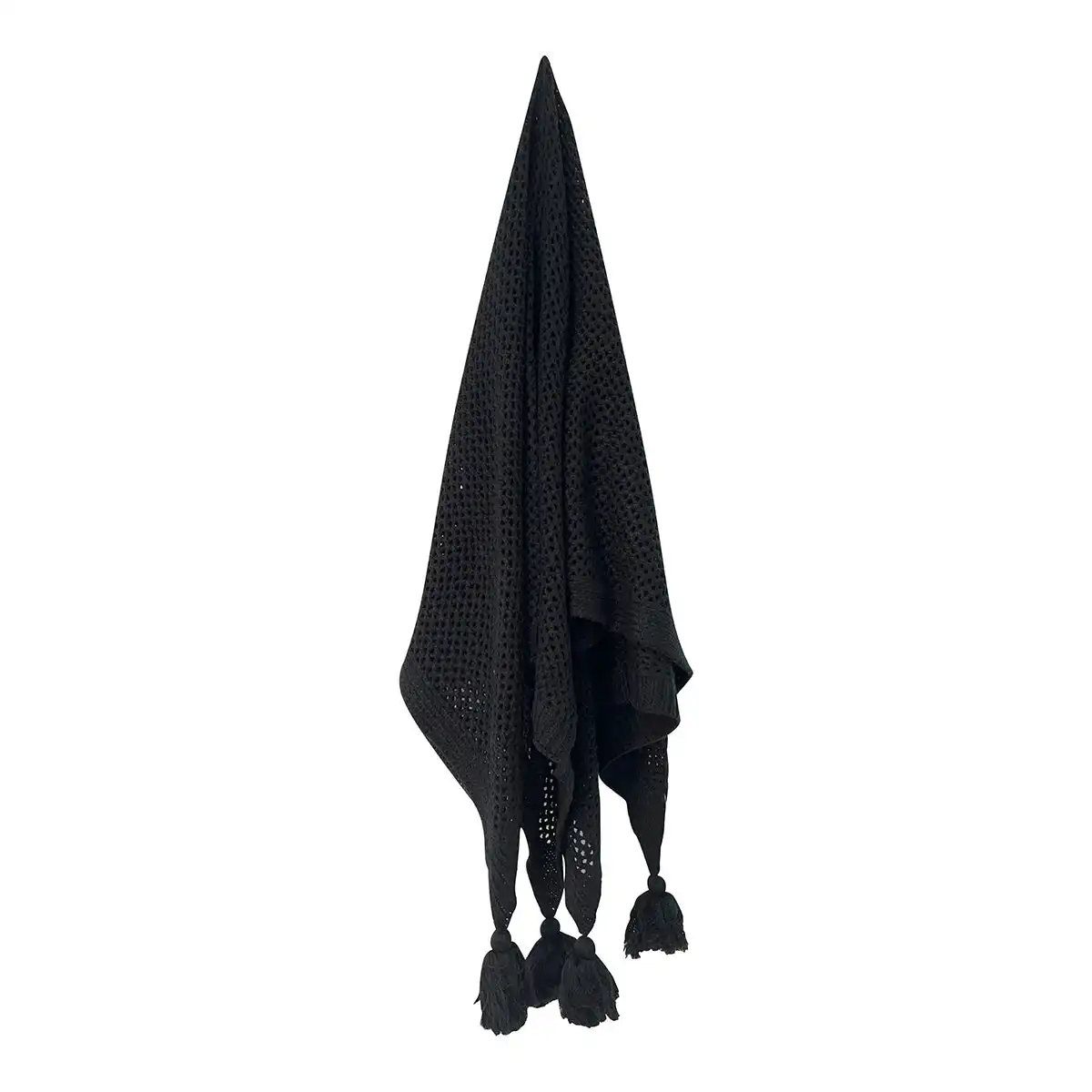 Barnes Chunky Knit Throw With Tassels Black