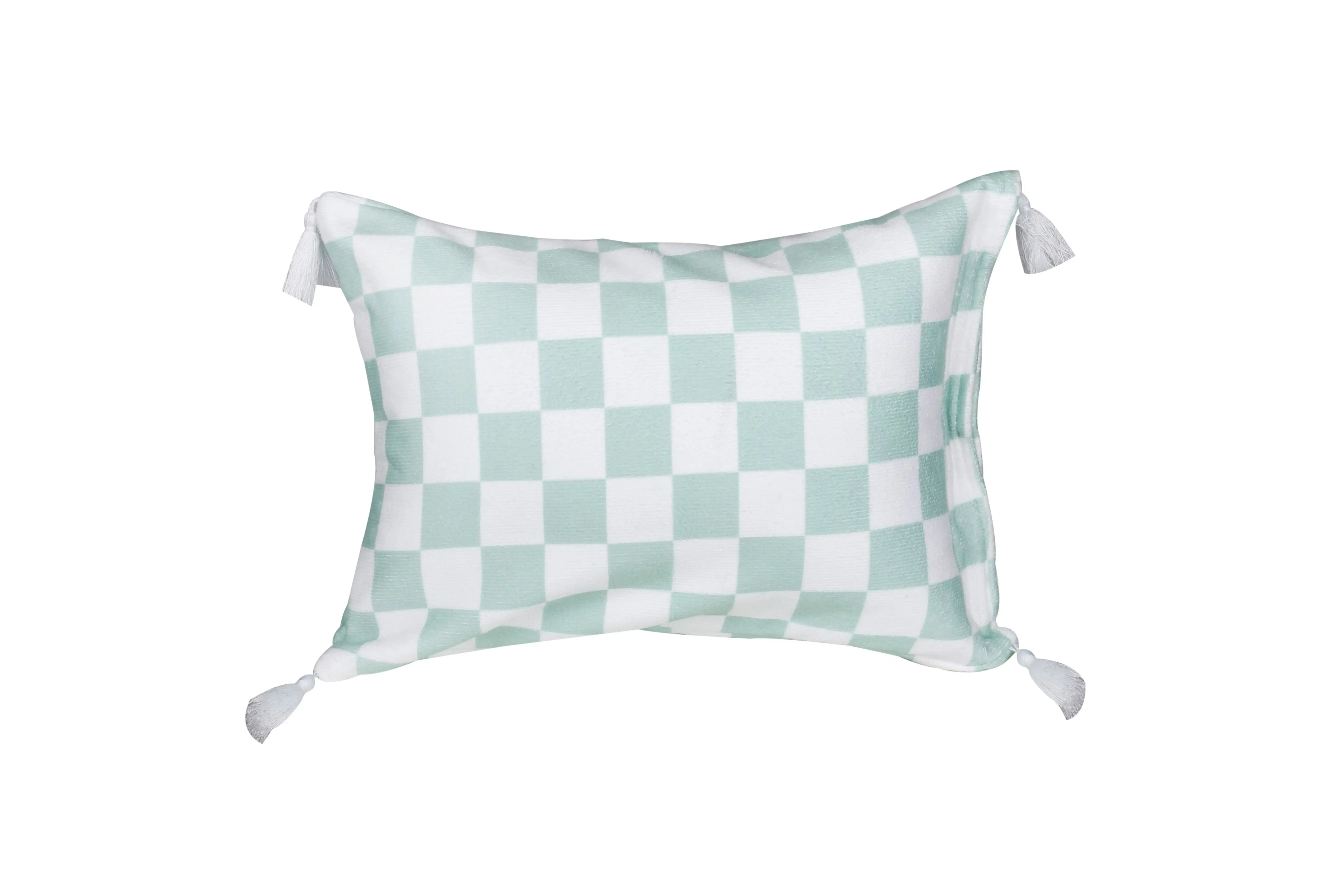 Inflatable Beach Pillow 42 x 29.5cm - Sage Check