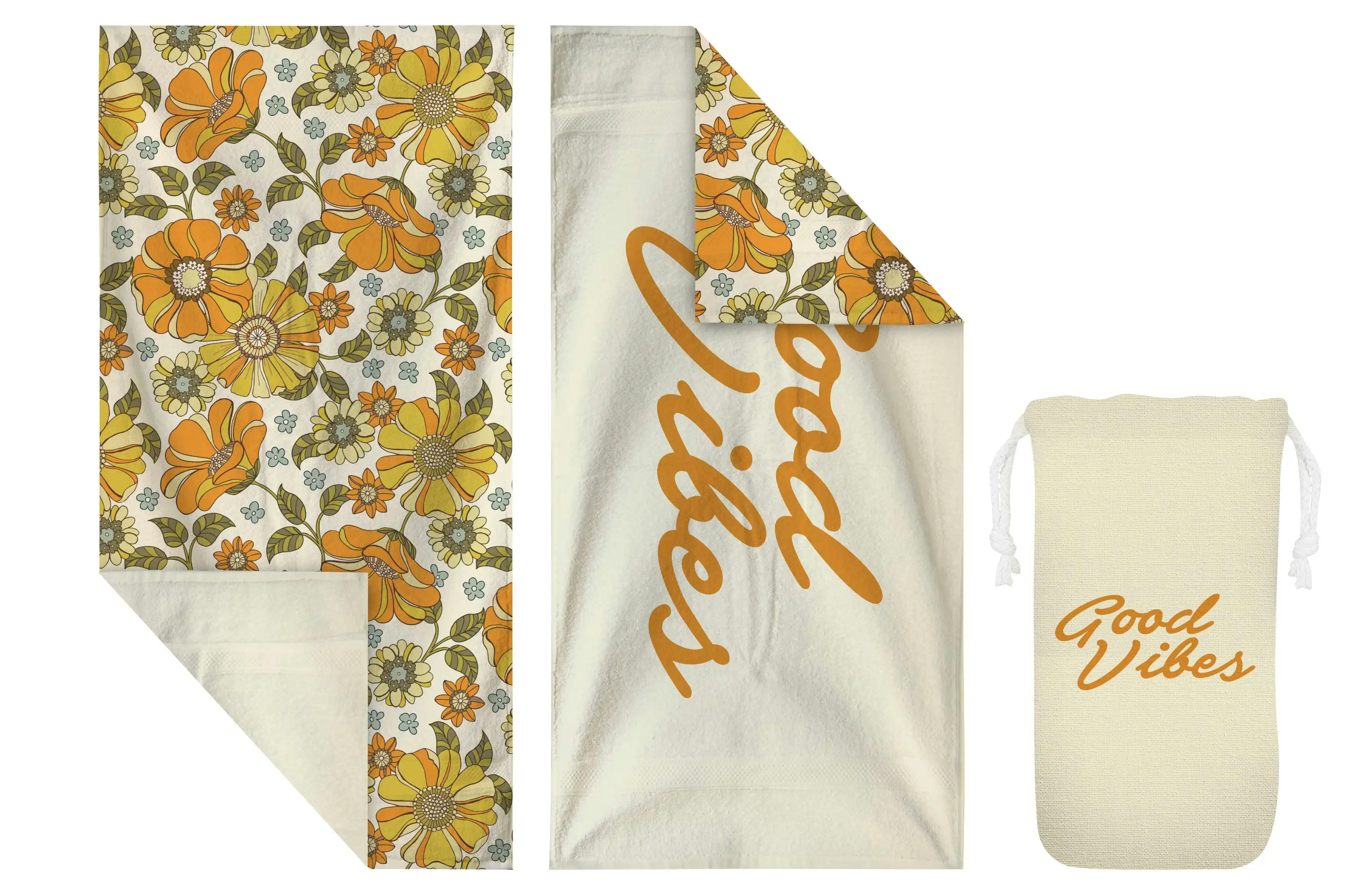 70S Floral Quick Dry Waffle Beach Towel 160 x 80cm