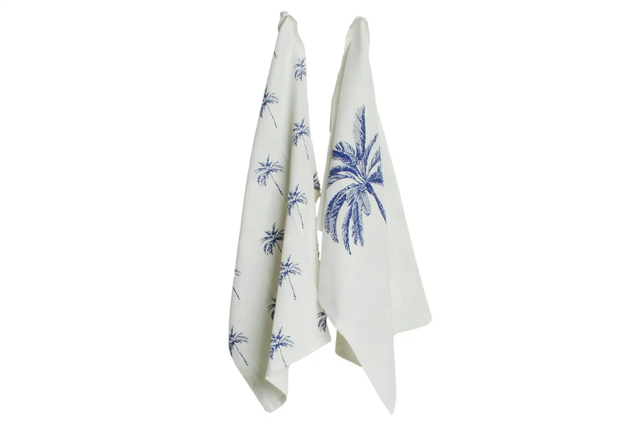 Belize Blue Palm Print Cotton Tea Towel 2 Pack