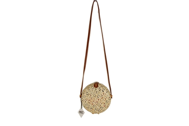 Round Natural Bamboo  Bag 20cm with Shoulder Strap