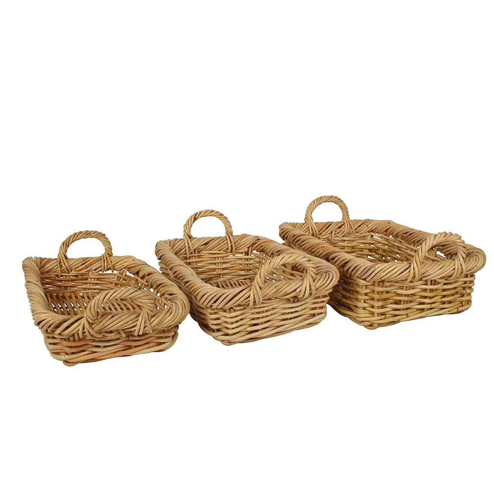 3pc Maine & Crawford Chelle 35/38/40cm Square Log Rattan Basket w/Handle Natural