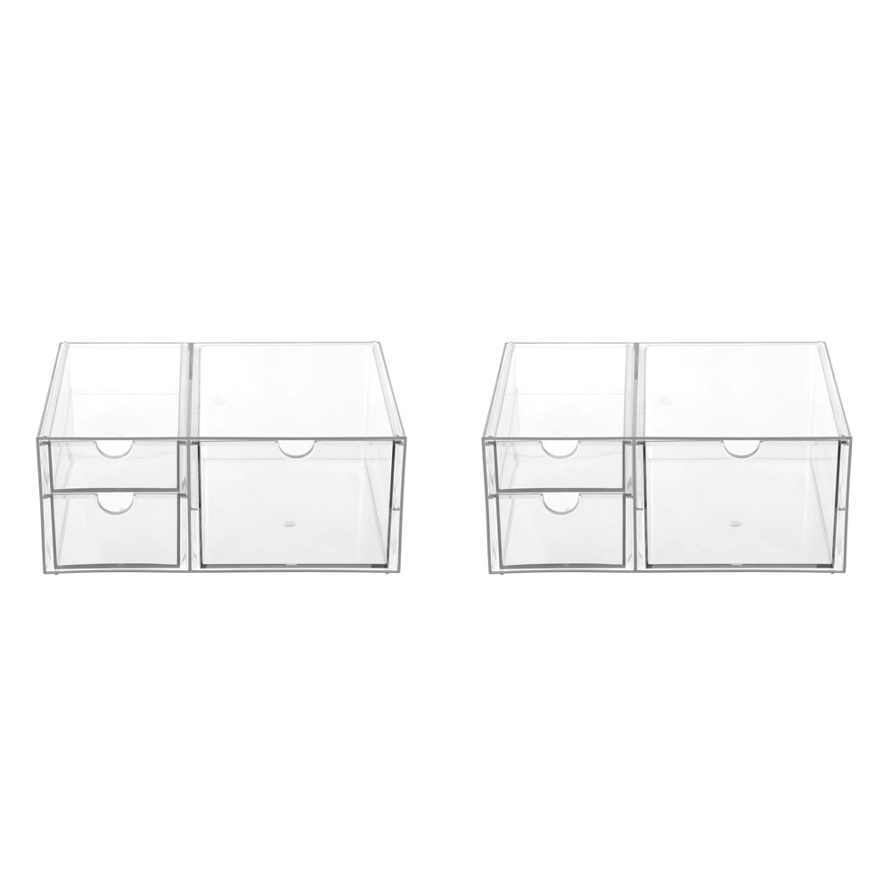 2x Boxsweden 25.5cm Crystal 3 Drawer Station Shelf Storage Home Organiser Clear